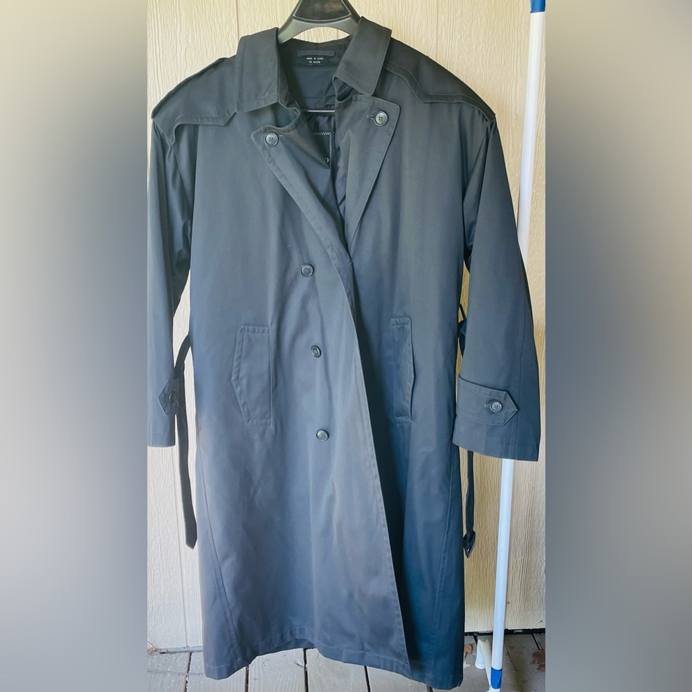 Vintage Adolfo Men's Navy Long Trench Coat With Paisley Liner 42R